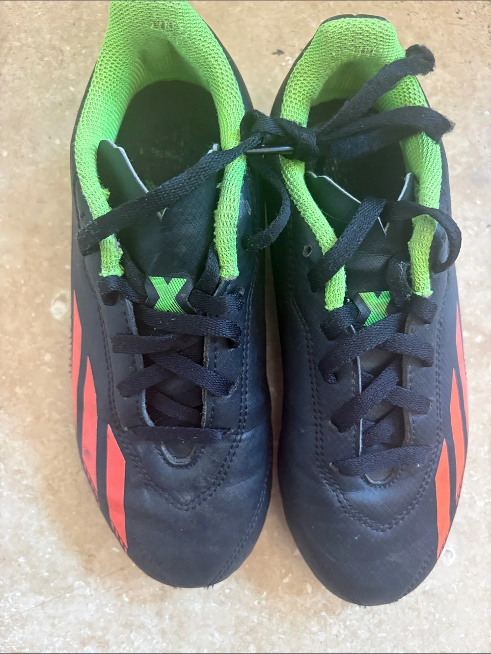 adidas Kids Black Sneakers with Green Interior and Red Stripes